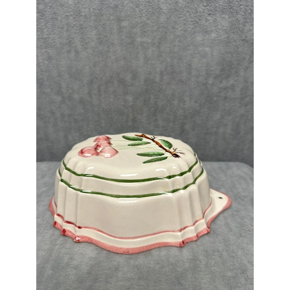 Vintage Ceramic Cherry Jelly Mold Wall Hanging‎ Pink Green Cream Farmhouse Decor